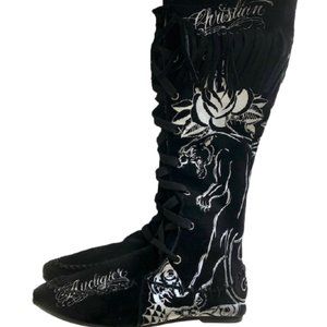 Christian Audigier Black Panther Fringe Lace Ups 9